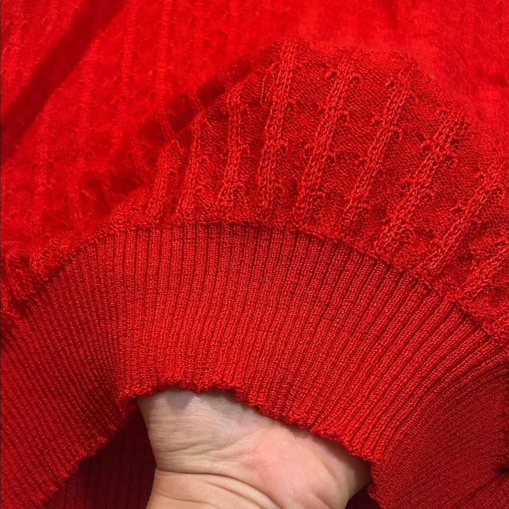 Red V-Neck Light Knit Classy Elegant Sweater with Scrunch Waist holiday - Picture 3 of 5